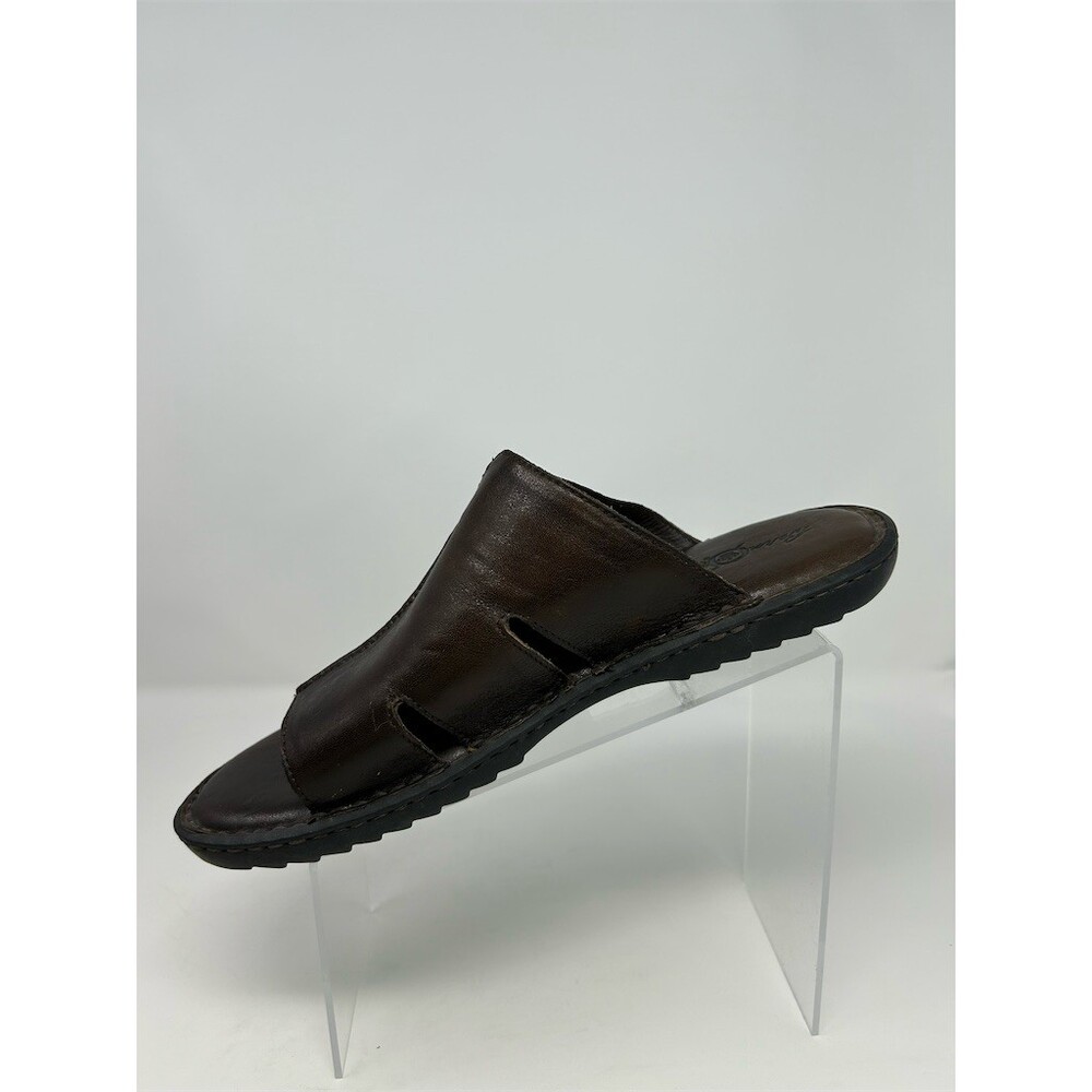 Born Men's Slide Sandals Dark Brown Leather Open Toe Cushioned Slip-On Size 11 - Picture 3 of 13